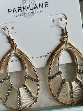 Park Lane Gold and Cream Teardrop Rhinestone Earrings